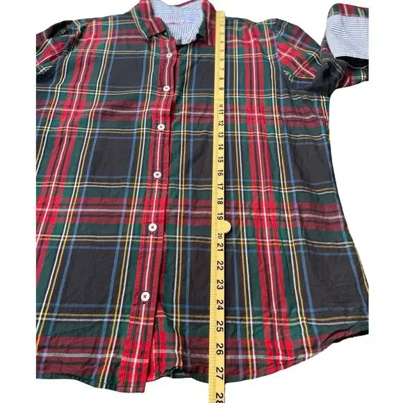 Tizzie Red Green Plaid Button Down Cotton Long Sleeve Striped Cuffs – XL - Picture 7 of 8